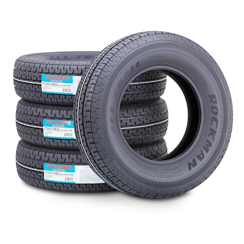 ROCKMAN Heavy Duty Trailer Tire ST205/75R15 10-Ply Load Range E 110M, Set4 - size: ST205/75R15/10PR