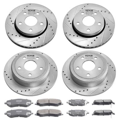 VEVOR Front and Rear Brake Kit Compatible with 2007-2017 Jeep Wrangler, Drilled and Slotted Brake Rotors Ceramic Brake Pads Replacement, 11.9" Front Rotors 12.4" Rear - size: S-53040 + S-53041