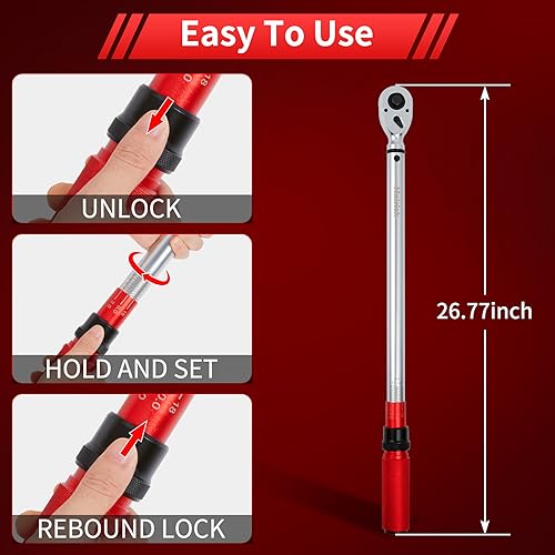 Hairich 3/4-Inch Torque Wrench, Dual-Direction Adjustable 60 tooth 100-400ft.lb/136-542Nm, Professional Torque Wrench, for Maintenance Tool and Product Assembly - size: 3/4inch 100-400FT.LB