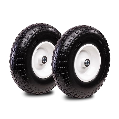 Taifa 2 PCS 13 Inch Solid Flat Free Replacement Tires and Wheels 4.00-6 with 5/8'' Bearing and 2.17'' Offset Hub, Air Less Wheel for Wheelbarrow/Wagon/Hand Truck/Trolley/Garden Scooter etc. - color: 13x400-6PU-5/8'' Bearing-2 PCS