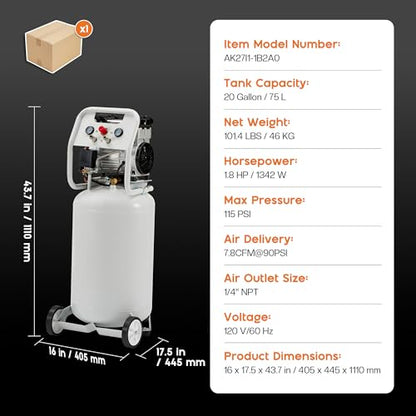 Albott 20 Gallon Electric Air Compressor, 1.8 HP Vertical Wheeled Tank - style: 20 Gal