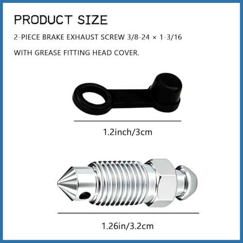 2PCS 3/8-24 x 1-3/16 Brake Bleeder Screws with Grease Fitting Caps, Speed Bleeders Replacement, Brake Bleeder Valve Kit, Caliper Bleed Fittings for Hydraulic Systems, Cars Trucks Motorcycles