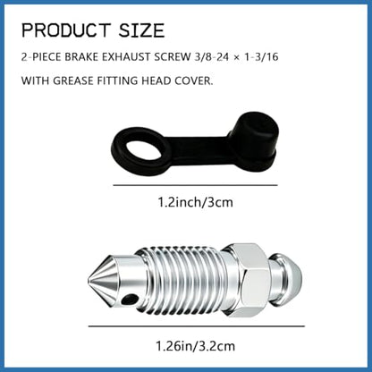 2PCS 3/8-24 x 1-3/16 Brake Bleeder Screws with Grease Fitting Caps, Speed Bleeders Replacement, Brake Bleeder Valve Kit, Caliper Bleed Fittings for Hydraulic Systems, Cars Trucks Motorcycles