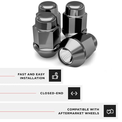 White Knight M12x1.50 Black Chrome Bulge Acorn Lug Nut, 4 Pack - size: 3/4" Hex