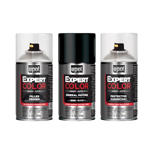 U-POL Expert Color Car Spray Paint Touch Up Kit, General Motors 85555 Black, Exact Match Automotive Paint Kit with Primer & Clearcoat, For Scratch Repair or Repainting