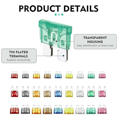 WZP 306PCS Car Fuse Assortment Kit, Mixed Vehicle Blade Fuses, Standard & Mini & Low Profile Mini Fuse 2A 5A 7.5A 10A 15A 20A 25A 30A 35A with Fuse Tester & Puller, Replacement for RV Camper Truck