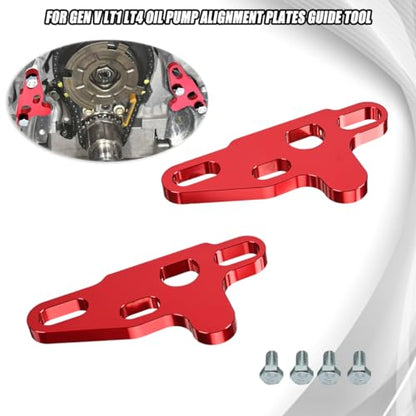 2PCS Red Oil Pump Alignment Girdle Brace Kit,Billet Aluminium CNC Machined Oil Pump Guide Hold Down Tool for GM Gen V LT1 LT4 LT5 L83 L86 L87 Engine Cam Swap,Anodized Finish with Bolts - color: RED