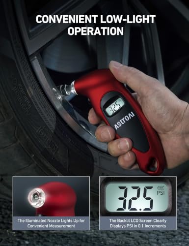 AstroAI Digital Tire Pressure Gauge 200PSI for Car, Truck, SUV, Motorcycle - color: Red