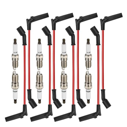 BDFHYK 41-962 Spark Plugs & 9748RR 48322 Spark Plug Wires, High performance Spark Plug Wire Set Compatible With Buick Compatible With Cadillac