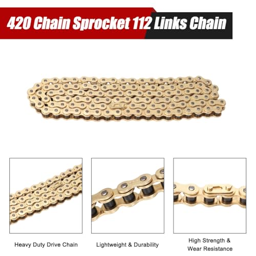 58T Sprocket + 420H Chain 112 Links + 8 Connecting Master Links Non O-Ring Heavy Duty Drive Chain MX/SX Racing for Surron Sur-Ron Sur Ron Light Bee Motorcycle Bicycle Go Kart Mini Trail Bike