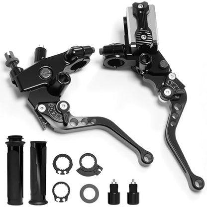 7/8" 22mm Motorcycle Brake Lever Handlebar Master Cylinder Clutch Levers Left & Right Set + Hand Grips + Handlebar Ends Set for Honda Kawasaki Suzuki Yamaha (Black) - color: Black