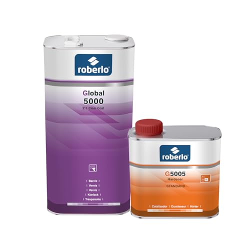 Roberlo Global 5000 2:1 High Gloss Medium Solid Polyurethane Acrylic Clear Coat with G5005 Standard Hardener Kit – Automotive Clear Coat Paint for Cars Clear Coat + Hardener 2.5L Kit