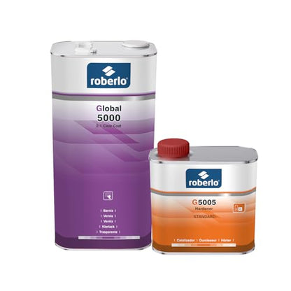 Roberlo Global 5000 2:1 High Gloss Medium Solid Polyurethane Acrylic Clear Coat with G5005 Standard Hardener Kit – Automotive Clear Coat Paint for Cars Clear Coat + Hardener 2.5L Kit