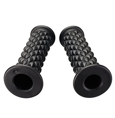 Motorcycle Hand Grips with Bar End Cap, Non Slip Rubber Handlebar Thruster Grip Universal for 7/8" 22mm 1" 24mm Handle Bar (Black)