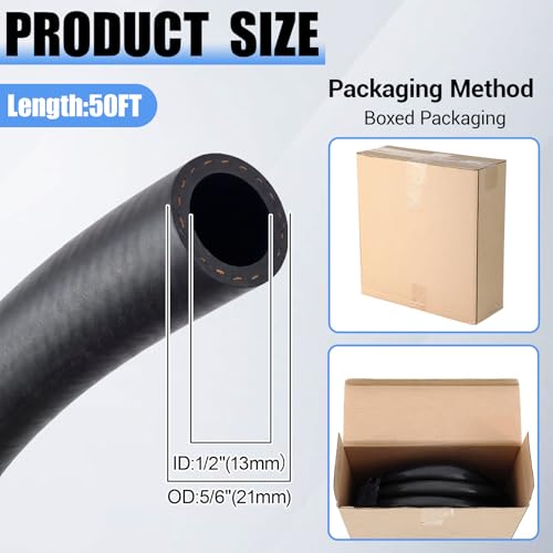 Outus 1/2", 50ft EPDM Heater Hose, 85PSI Black Coolant Hose Automotive - size: 1/2", 50FT