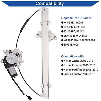 Obaee Window Regulator with Motor Front Left Driver Side, Replace 741-348 - size: Front Left Driver Side