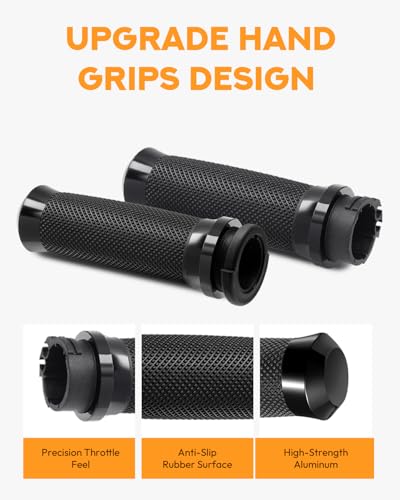 PBYMT 1inch Hand Grips, Cable Throttle Control Handlebar Grips Fit for Harley ’96-’07 Touring, ’08-’13 XR, ’96-Later XL, ’02-’17 VRSC, ’96-’17 Dyna (Except FXDLS) - color: Black