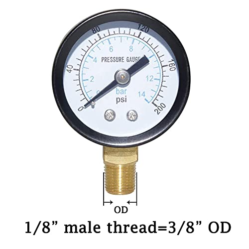 Joywayus Pressure Gauge 0 to 200 PSI Brass 1/8" Male NPT Thread Lower Mount, Multiple Function - size: 0-200PSI--1/8", style: No Glycerin Filled
