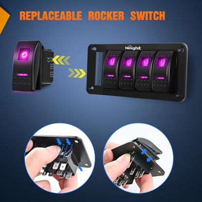 Nilight 5 Gang Rocker Switch Panel w/Purple LED Light 5Pin On Off Pre-Wired - color: Purple, size: 5 Gang