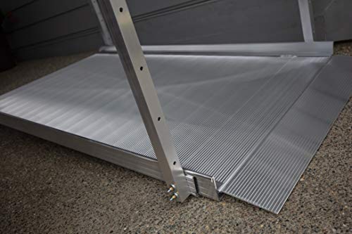 EZ-ACCESS - Portable Wheelchair Ramp and Aluminum Ramp with Handrails - Heavy Duty Mobility Device, Handicap Ramp with Textured Surface for Steps & Self-Adjusting Bottom Transition Plates - 3G 5-Foot - size: 60 Inch (Pack of 1), style: Ramp + two-line rai
