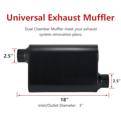 Muffler 2 Chamber 2.5" Universal Mufflers Performance Exhaust Muffler 2.5 inch,Aggressive Deep Sound,Black(2.5" offset in (id)/offset out (od)/overall 18") - size: 2.5" offset in | 2.5" offset out | overall 18", style: OFF in | OFFout