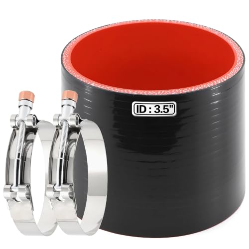 Silicone Straight Hose 3 1/2 inch(89mm) Coupler, Rubber 4-ply Reinforced 3 inch Length Pipe 3.5×3 Air Intake Exhaust Hose Turbo Intercooler Coolant Radiator Tubing with Stainless Steel T-Bolt Clamps - size: 3.5 Inch