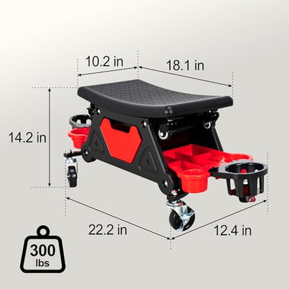 Frassie 2-in-1 Rolling Mechanic Stool Garage Creeper Seat with Modular Removable Cushion Tool Tray Heavy Duty 300 LBS Capacity for Auto Repair