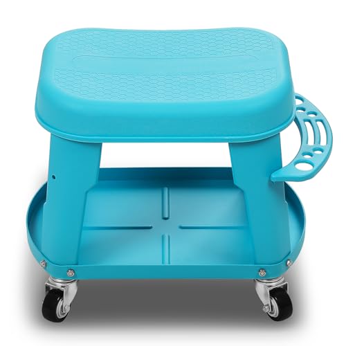 Auto Dynasty Mechanic Roller Stool, 300 LBS Capacity Rolling Creeper Garage Shop Seat with Tool Tray, Heavy Duty Mechanic Roll Repair Chair for Workshop Household Home Warehouse Office, Blue - color: Blue