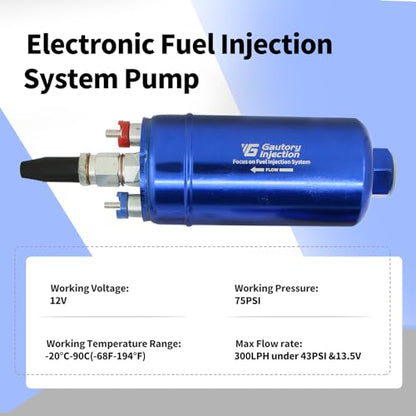044 External Inline Fuel Pump 300LPH High Flow Universal with Bracket Blue - color: Blue with Bracket