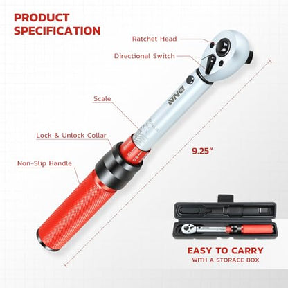 DNA MOTORING 1/4-Inch Drive Click Torque Wrench 20-200 IN.-LB / 2.26-22.6 N.M Torque Wrench For Repairs, Machinery Maintenance Assembly, Sliver/Red, TOOLS-00512 - style: 1/4-Inch200 FT.-LB