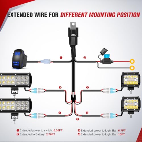 Nilight 16AWG LED POD Lights Wiring Harness Kit - 4 Leads Blue - style: LED Pod Lights Wiring-4 Leads