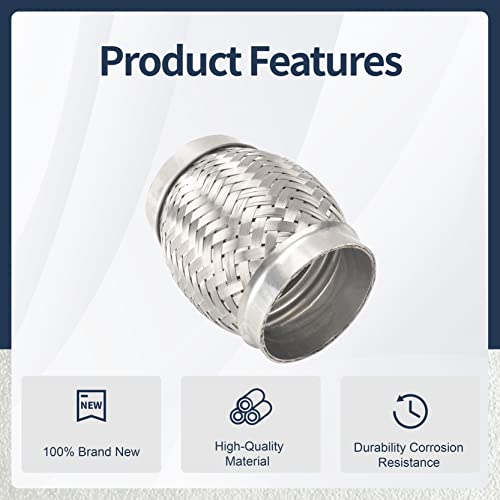2PCS Exhaust Flex Pipe Stainless Steel Double Braid Long Heavy Duty 3''Inch x 4''Inch w/Ends 4'' inch Long - size: 3"x4"x4"