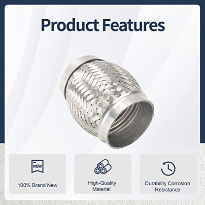 2PCS Exhaust Flex Pipe Stainless Steel Double Braid Long Heavy Duty 3''Inch x 4''Inch w/Ends 4'' inch Long - size: 3"x4"x4"