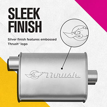Thrush Muffler Mellow Performance Tone Inlet 2.5 Pipe Connection Offset Outlet 2.5 Center