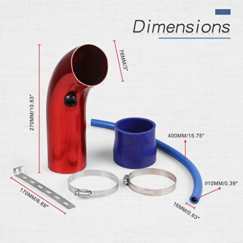 Sporacingrts 76mm 3" Cold Air Intake Pipe Kit Red - color: Red