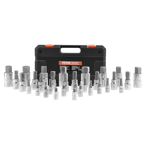 VEVOR Hex Bit Socket Set, 32-Piece, S2 Alloy Steel and Cr-V Steel, Standard SAE and Metric, 1/4 in, 3/8 in, and 1/2 in Drives, with Enhanced Storage Case, Allen Socket Set for Mechanics, Auto Repair - size: 32 PCS