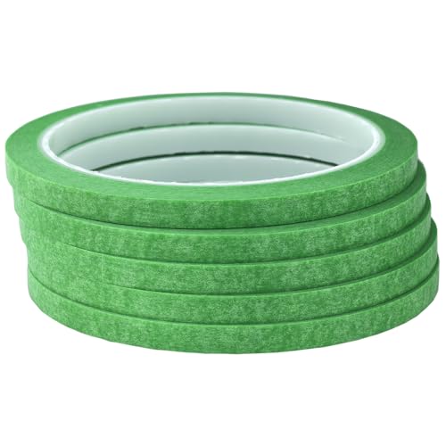 JINBING Washi Paper Masking Tape Art Tape for DIY Nail Arts Drawing Pattern Making Painters Tape 1/4 Inch x 27 Yard 5Rolls (Green) - color: Green