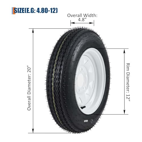 GarveeTech 4.80-12 Trailer Tire and Wheel Assembly, 5 Lug, Set of 2 - size: 4.80-12, style: 5 Lug