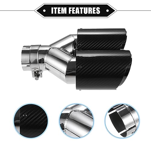 Car Dual Exhaust Tip Tail Pipe, 2.4 Inch Inlet 7.09 Inch Outlet 9.84 Inch Length Universal for Rear Muffler Tip Stainless Steel Carbon Fiber Pattern Black - color: Silver Tone