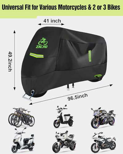 Zacro 420D Heavy Duty Motorcycle Cover, Waterproof Outdoor All Weather UV Dust Snow Proof, Universal Fit for Harley Honda Yamaha Suzuki Scooter Dirt Bike