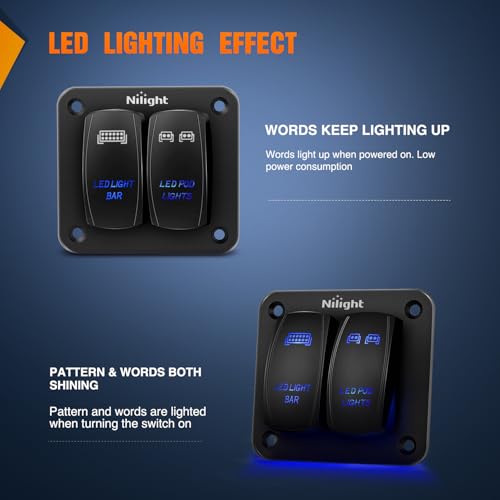 Nilight 2 Gang LED Light Bar Pod Lights Rocker Switch Panel 12/24V - color: Blue, size: LED LIGHT BAR+LED POD LIGHTS