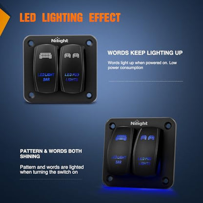 Nilight 2 Gang LED Light Bar Pod Lights Rocker Switch Panel 12/24V - color: Blue, size: LED LIGHT BAR+LED POD LIGHTS