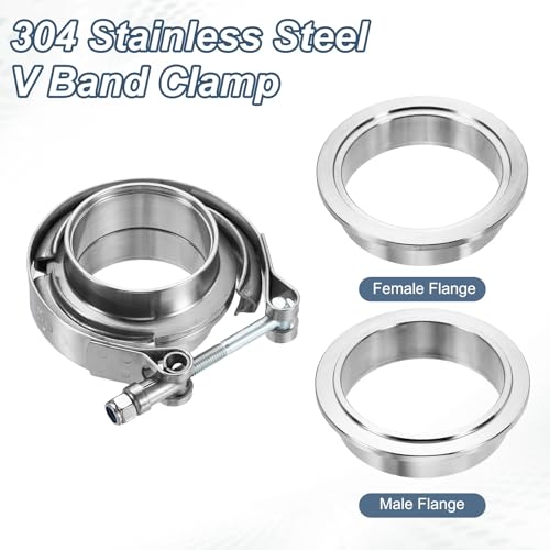 HARFINGTON V Band Clamp with Flange, 304 Stainless Steel, 2 Inch, Silver - size: 2 Inch