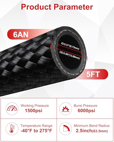 POHIR 20FT CPE Fuel Line 1500PSI 6AN Hose - color: 6AN black, size: 5FT
