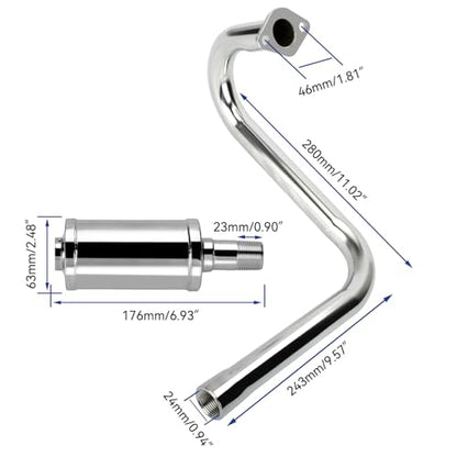 Left Long Exhaust Pipe Muffler Compatible with Predator 212cc 196cc Coleman CT200U RB200 Baja MB200 RT200 Mini Bike 6.5HP GX160 GX200 Performance Parts with Heat Shield Tape Main Jet Kit - color: Silver