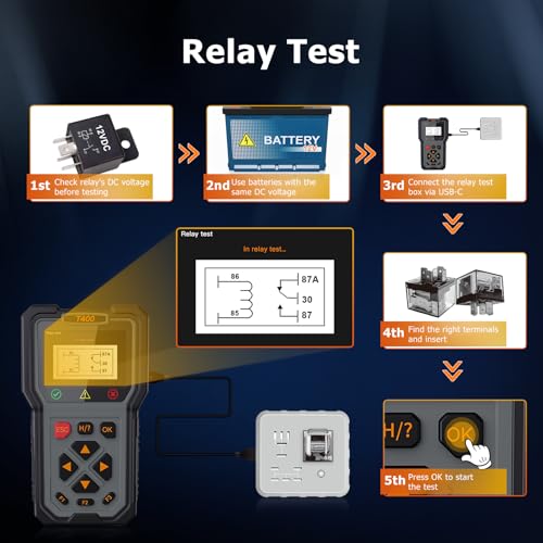 TopDiag T400 4-in-1 OBD2 Scanner Diagnostic Tool, Car Diagnostic Tool, 12V Battery Tester Check Engine Code Reader, Relay Tester, Fuel Injector Tester for Any Vehicle with an OBDII Port - color: T400-BLACK