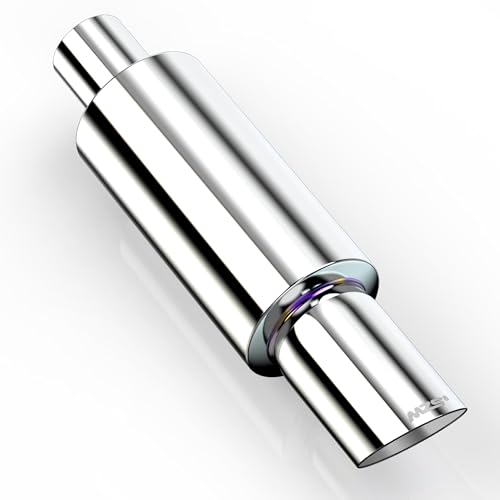 MZS Exhaust Muffler 2" Inlet (OD) 3" Outlet Exhaust Tips Polished Silver - color: Silver, size: 2 Intlet 3 outlet