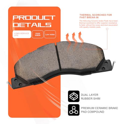 D1399 Front Ceramic Brake Pads Kit Fit For Dodge Ram 2500 2009-2010, For Dodge Ram 3500 2009-2010 ; For Ram 1500 2012, For Ram 2500 2011-2018, For Ram 3500 2011-2018 - style: HZ1399
