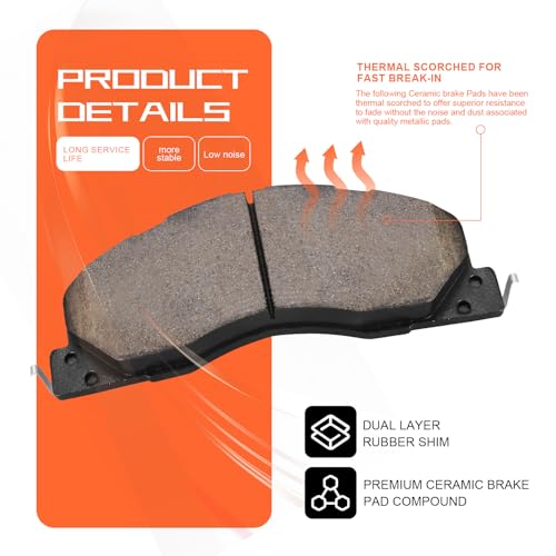 D1399 Front Ceramic Brake Pads Kit Fit For Dodge Ram 2500 2009-2010, For Dodge Ram 3500 2009-2010 ; For Ram 1500 2012, For Ram 2500 2011-2018, For Ram 3500 2011-2018 - style: HZ1399