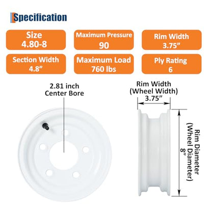 GarveeTech 4.80-8 Trailer Tire and Wheel Assembly, 5 Lug, Set of 2 - size: 4.80-8, style: 5 Lug